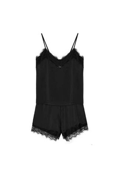 OEM Set pijamale din satin negru cu dantelă pentru femei