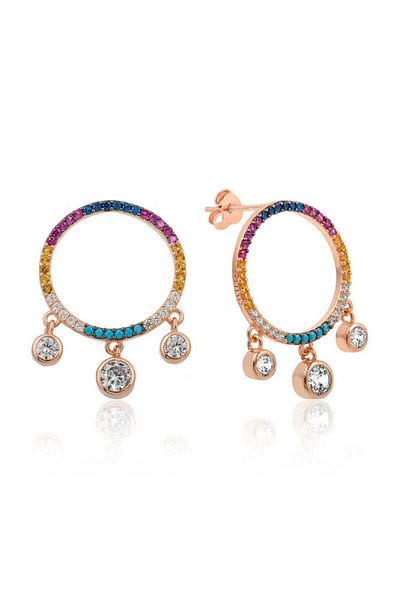 norsary Silver Colored Jewelled Circle Earrings