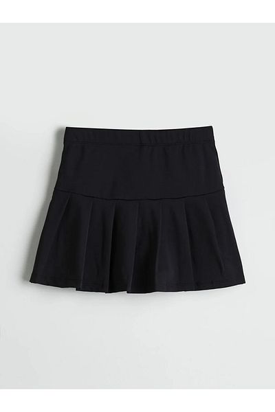 LC Waikiki Lcw Kids Black Elastic Waist Pleated Girls' Short Skirt
