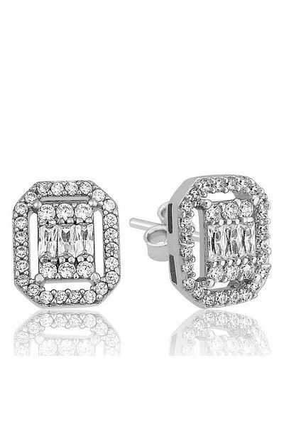 norsary Silver White Baguette Stone Studded Women's Earrings