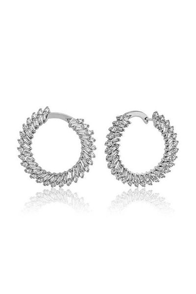 norsary Silver Trapezoidal Jewelled Earrings
