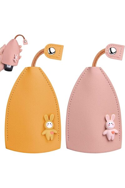 Arabest غطاء مفتاح مبتكر قابل للسحب، حافظة مفاتيح سيارة كرتونية من الجلد الصن...