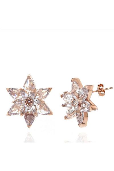 norsary Silver Rose White Lotus Flower Studded Women's Earrings