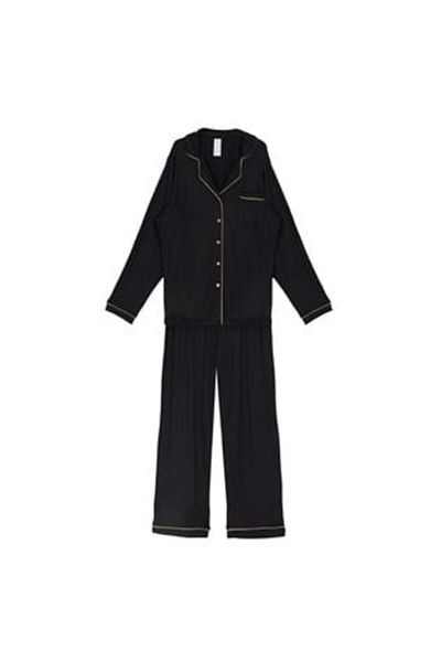 OEM Set de pijamale de iarnă negru cu garnitură aurie pentru femei