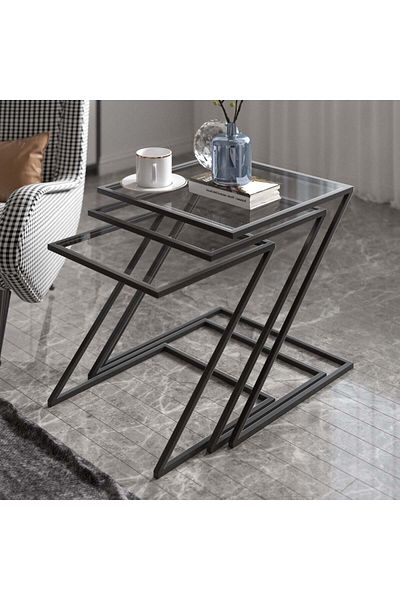 Marsah Home Set 3 masute de cafea patrate cu sticla transparenta