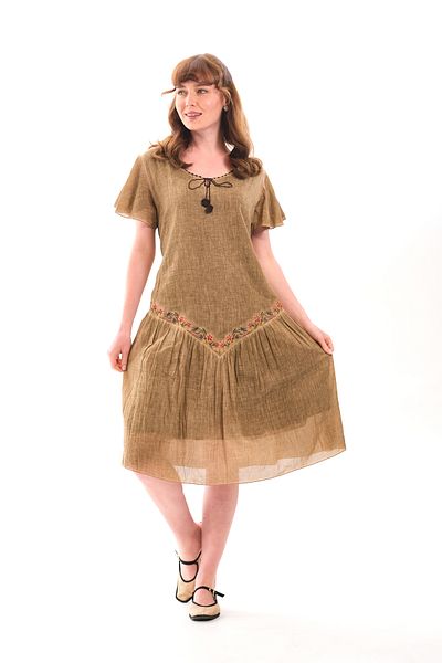 Butik Esra Kandemir Summer Cotton Washable Fabric Lined Embroidered Large Size Dress - 1051