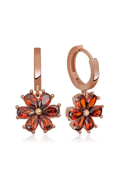 norsary Silver Red Flower Earrings