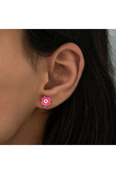 norsary Silver Highlighter Pink Clover Earrings