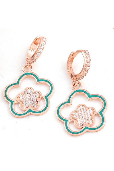 norsary Silver Rose Dangle Flower Pattern Women's Earrings