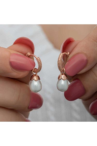 norsary Silver Rose Drop Pearl Women's Earrings