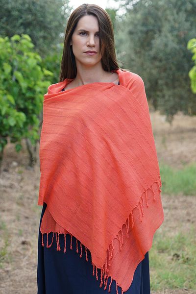 Defne&Apollon İpekçilik Hand Woven Wrap Shawl 60 X 190 cm - Pomegranate Flower