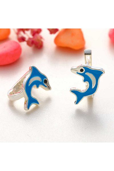 norsary Silver Blue Dolphin Children's Earrings