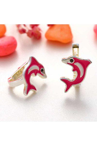 norsary Silver Pink Dolphin Children's Earrings