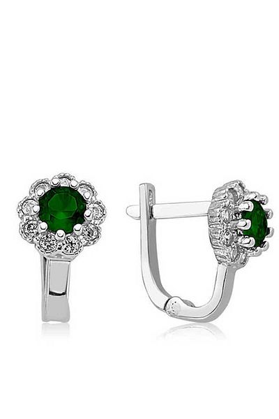norsary Silver Green Flower Patterned Round J Women's Earrings