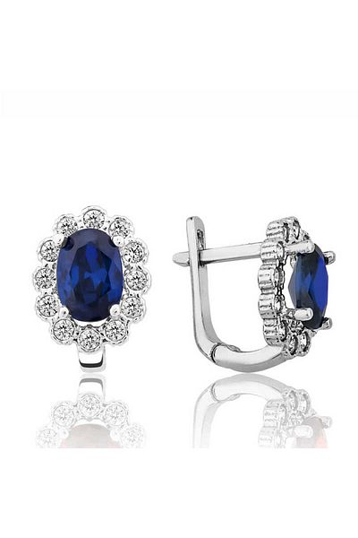 norsary Silver Blue Flower Patterned J Women's Earrings