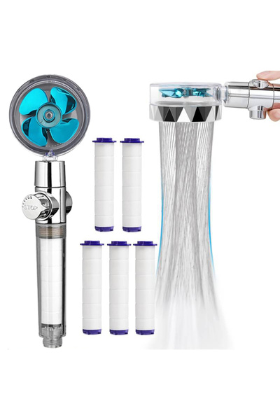 Choice Blue with 5 filters Turbocharged Shower Head Handheld Turbo Fan High P...
