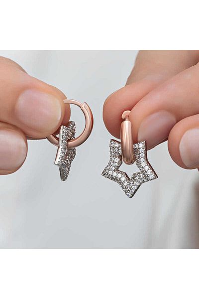 norsary Silver Rose Dangle Star Women's Earrings