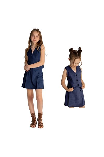 Dmb Girl's Button Closure Lined Linen Vest Elastic Waist Linen Shorts Skirt Suit