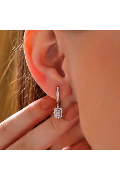 norsary Silver Baguette Stone Women's Earrings