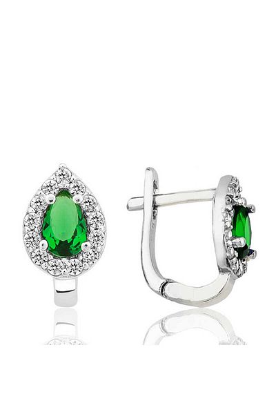 norsary Silver Green Jewelled Drop J Women's Earrings