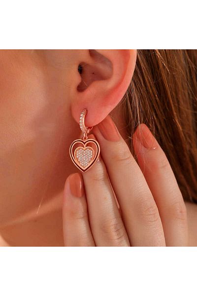 norsary Silver Rose Dangle Heart Women's Earrings