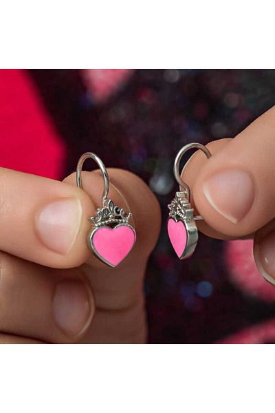 norsary Silver Pink Heart Hanging Children's Earrings
