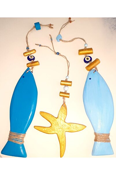 ELSA El Yapımı Deniz Temalı Ahşap Duvar/Kapı Süsü – Balık ve Deniz Yıldızı Figürlü