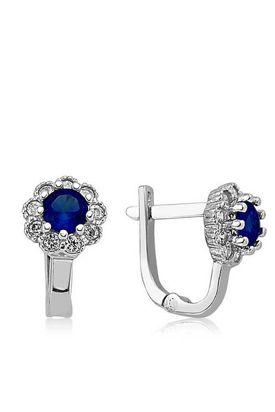 norsary Silver Blue Flower Patterned Round J Women's Earrings