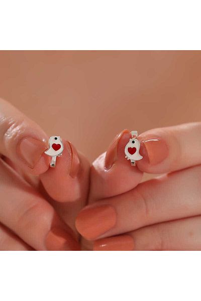 norsary Silver Heart Bird Children's Earrings