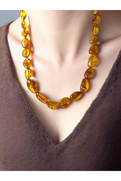 ÇAKRA DOĞAL TAŞ GÜMÜŞ Doğal Kehribar Yetişkin Kolye – El Yapımı Parlak Bal Rengi Taşlar, Şık ve Özgün Tasarım,