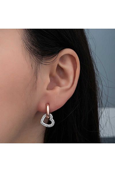 norsary Silver Rose Dangle Heart Women's Earrings