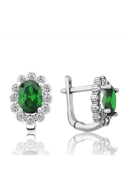 norsary Silver Green Flower Patterned J Women's Earrings