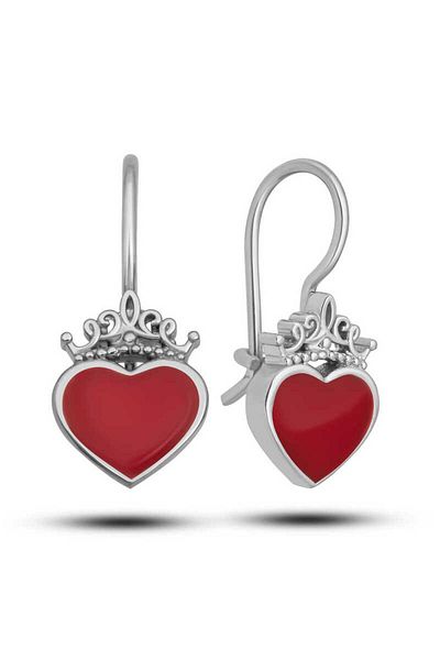 norsary Silver Red Heart Hanging Children's Earrings