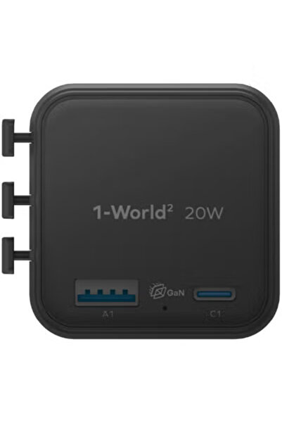 Momax 1-World 20W Universal 2 Port Travel Adaptor Volt 100-240V USB-C / USB-A - Black