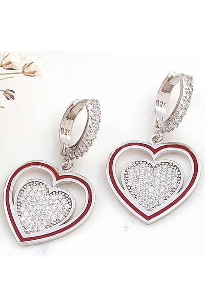 norsary Silver Dangle Heart Women's Earrings