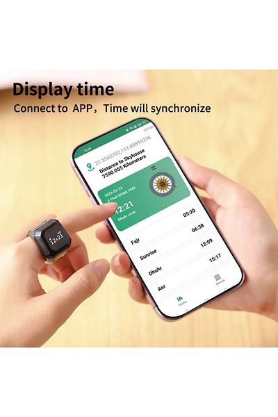 BSTWSH Zikr Ring Smart Ring with Vibration Reminder Tasbih Counter and Bluetooth Connection (Black) (20mm)