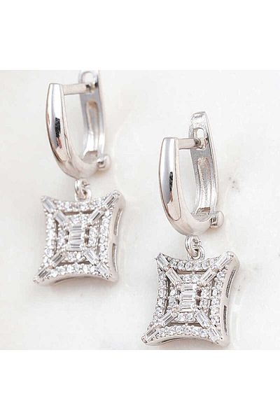 norsary Silver Square Zircon Stone Women's Earrings