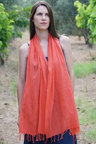 Defne&Apollon İpekçilik Hand Woven Wrap Shawl 60 X 190 cm - Pomegranate Flower