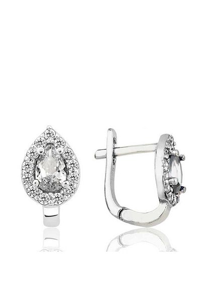 norsary Silver White Jewelled Drop J Women's Earrings