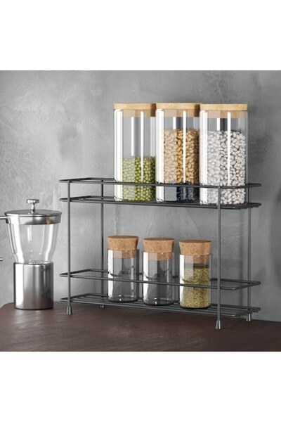 SyaMAG Raft metalic cu 2 niveluri, negru, 32,5x8x21,5cm, capacitate 3kg