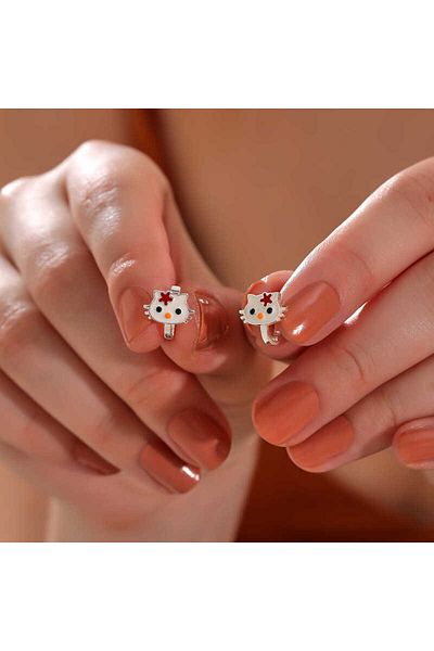 norsary Silver Cat Child Earrings