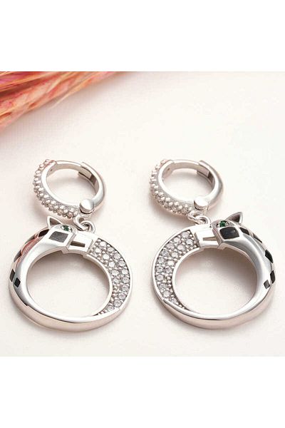 norsary Silver Dangle Tiger Figured Women's Earrings