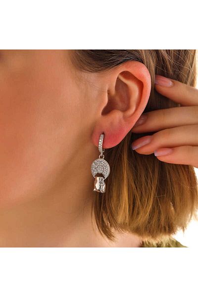 norsary Silver Dangle Tiger Figured Women's Earrings