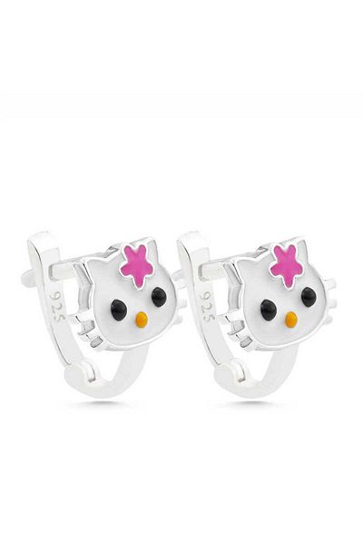 norsary Silver Cat Kids Earrings