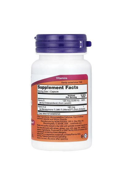 Now Foods, Mega D-3 K2 Vitamin & Mk-7, 5,000 Iu / 180 Mcg, 60 Caps