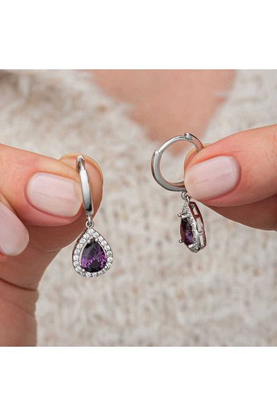norsary Silver Purple Zircon Stone Drop Women Earrings