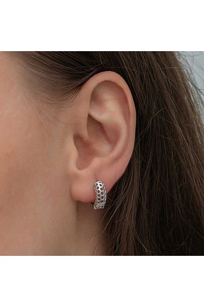norsary Silver Honeycomb Patterned Hoop Women's Earrings