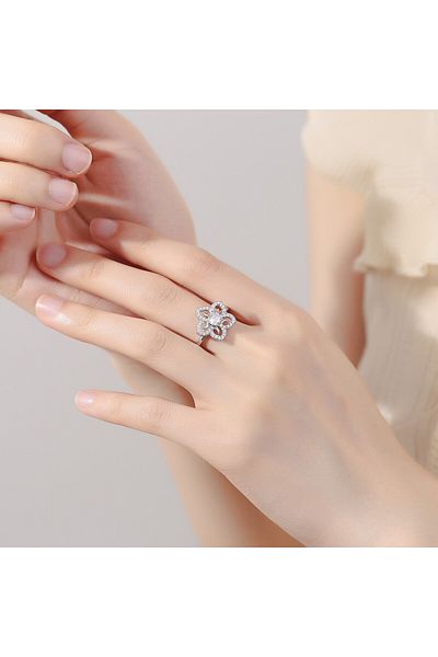 delis Inel Argint 925, Jw885, Model Floare, Placat Cu Rodiu