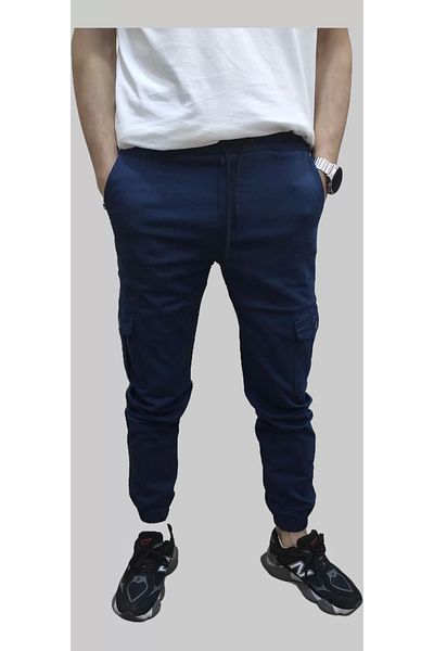 daniel milano Men's Jogger Linen Indigo Cargo Pants with Elastic Waist and Legs