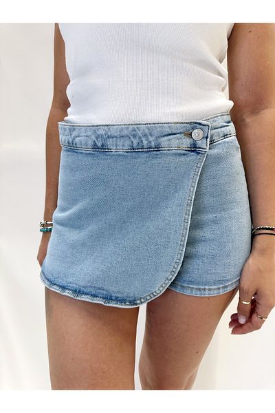 IFASTFASHION Fustă asimetrică din denim – Pantaloni scurți casual cu aspect înfășurat